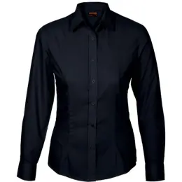 Black Basic Poly Cotton Blouse Long Sleeve Ladies